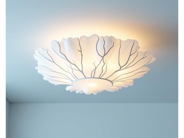 En elegant taklampe inspirert av korallformasjoner, projiserende myke, bølgende skygger på taket.